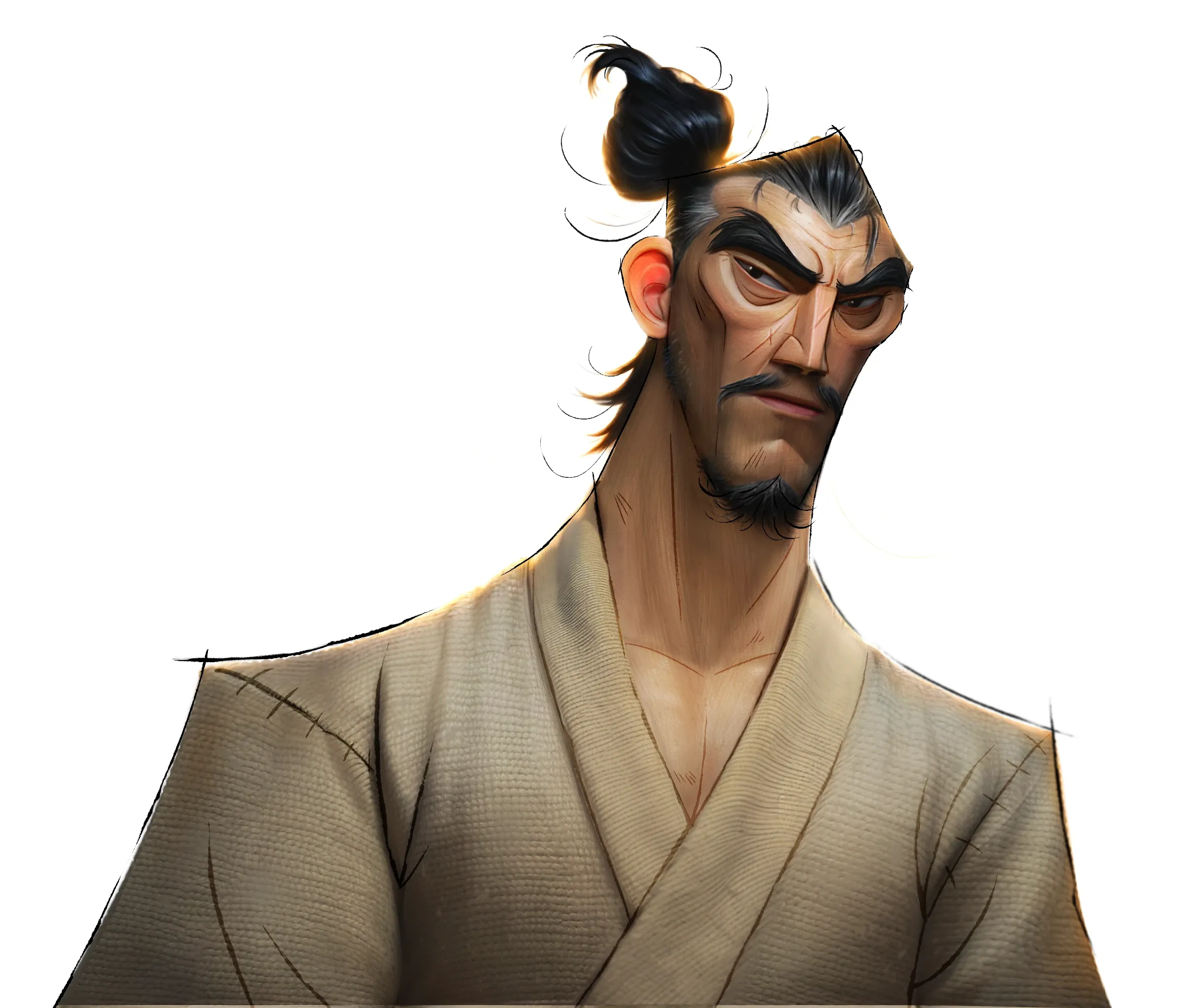 Tengu no Uta — painted portrait of Hisashi, the scars of his warlord years across his face